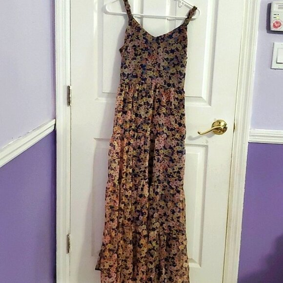 Rachel Zoe Boho Floral Smocking Tiered Layered Spring Maxi Dress - Picture 1 of 12